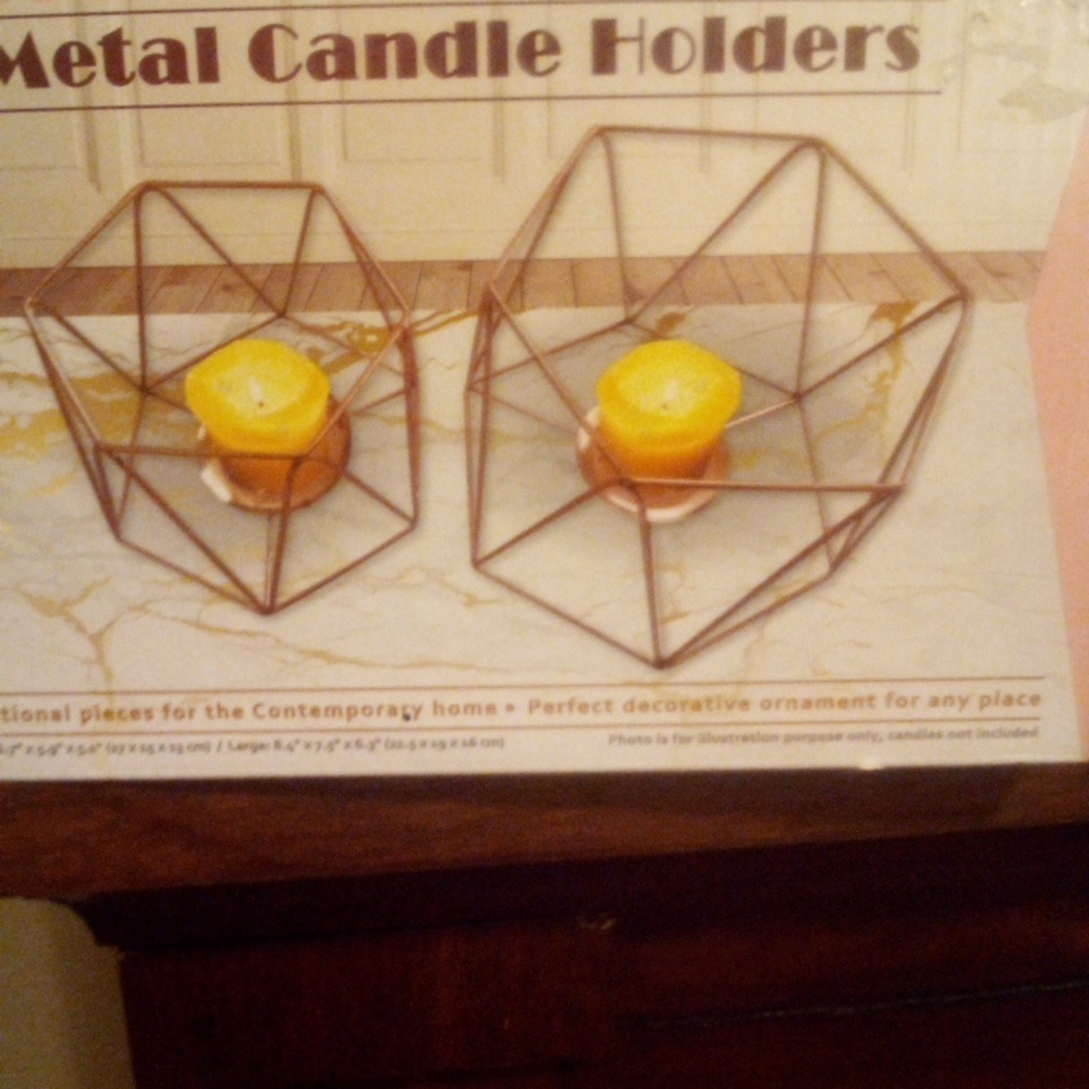 Copper Toned Geometric Metal Candle Holders 2